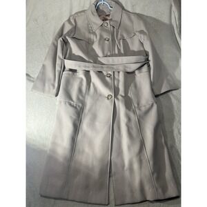 Vintage ILGWU Union Made Trench Coat Light Taupe Belted Long Jacket Womens 16 XL